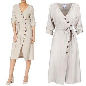 J.O.A. Cream Button-Down Midi Dress L